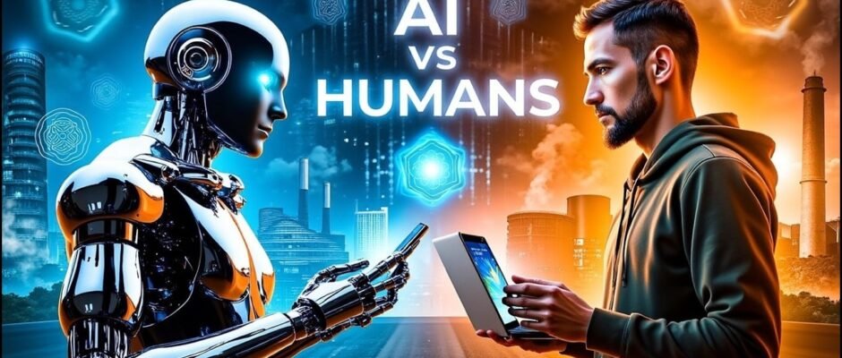 AI vs human thinking and artificial intelligence concept