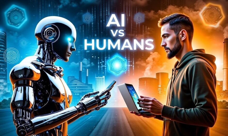 AI vs human thinking and artificial intelligence concept